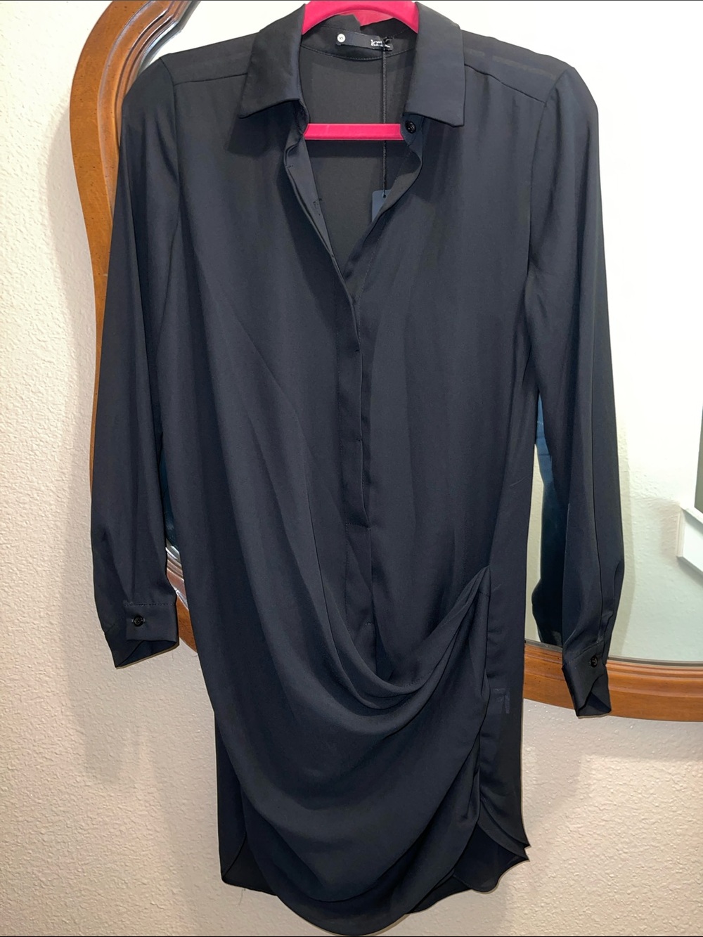 Krisa Long Sleeve Black Draped Shirt with Tank